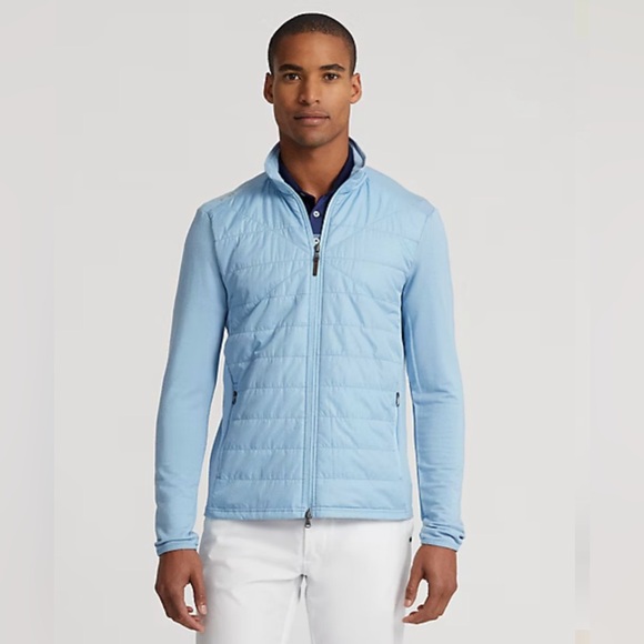 $248 RLX Ralph Lauren Hybrid Wool Full Zip Blue Jacket Mens Large Quilted M NWT